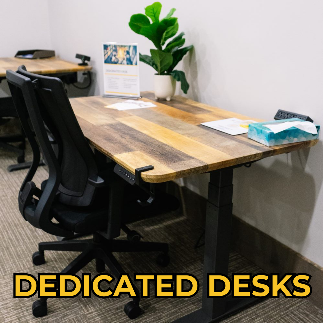 Available Private Office Single Wooden Desk in Coworking Space